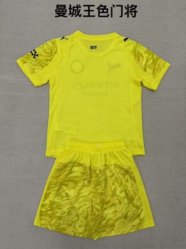25/26 Manchester City Goalkeeper Yellow Kids Soccer Jersey And Shorts