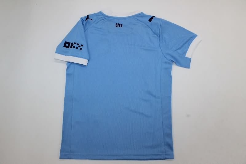 25/26 Manchester City Home Kids Soccer Jersey And Shorts