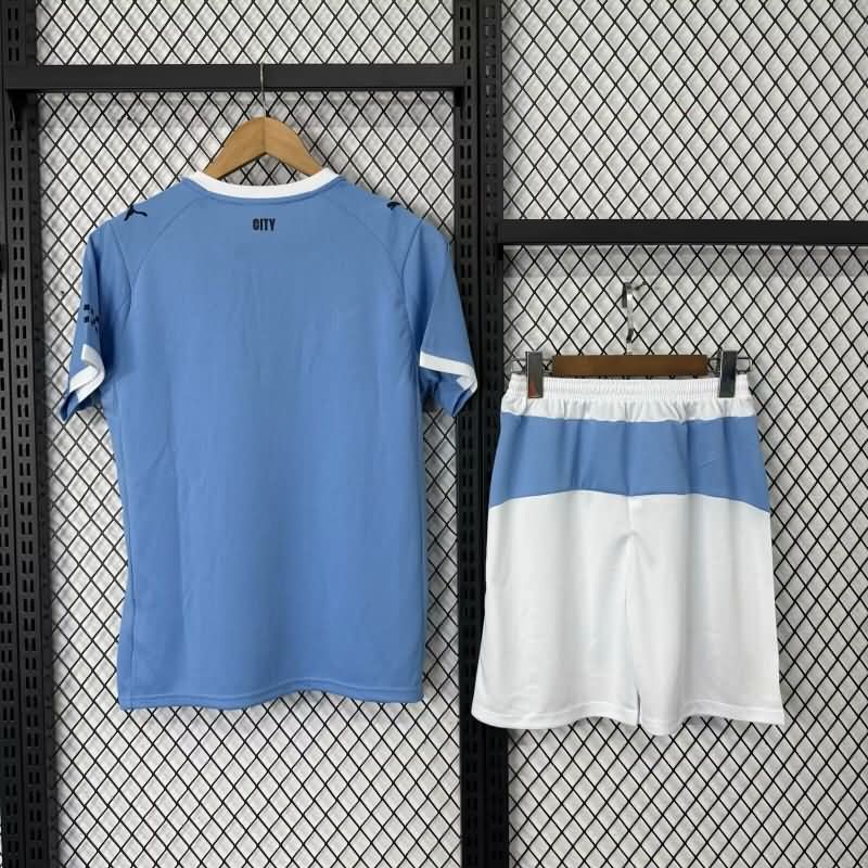 25/26 Manchester City Home Kids Soccer Jersey And Shorts Leaked