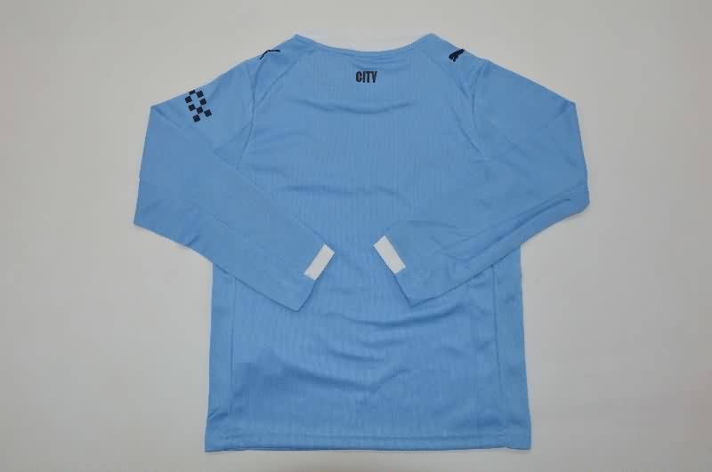 25/26 Manchester City Home Long Sleeve Kids Soccer Jersey And Shorts