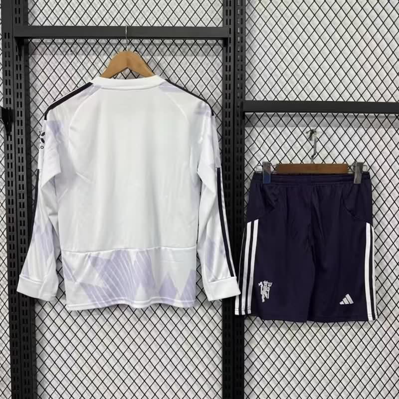 25/26 Manchester United Away Long Sleeve Kids Soccer Jersey And Shorts