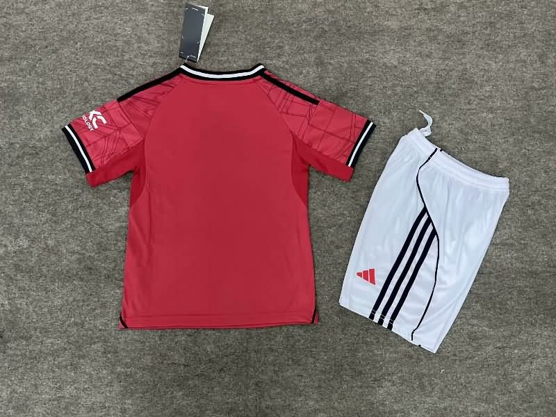 25/26 Manchester United Home Kids Soccer Jersey And Shorts Leaked