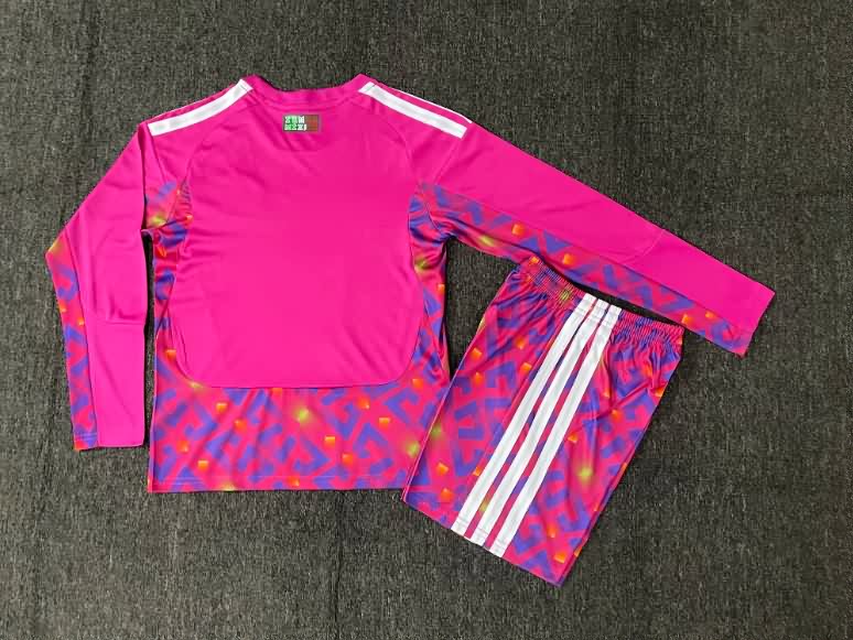 2026 Mexico Goalkeeper Pink Long Sleeve Kids Soccer Jersey And Shorts
