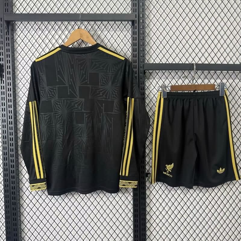 2025 Mexico Gold Cup Black Long Sleeve Kids Soccer Jersey And Shorts