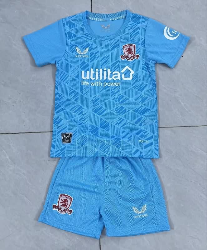 25/26 Middlesbrough Goalkeeper Blue Kids Soccer Jersey And Shorts