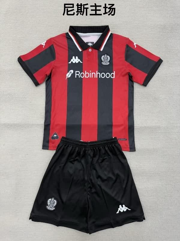 25/26 OGC Nice Home Kids Soccer Jersey And Shorts