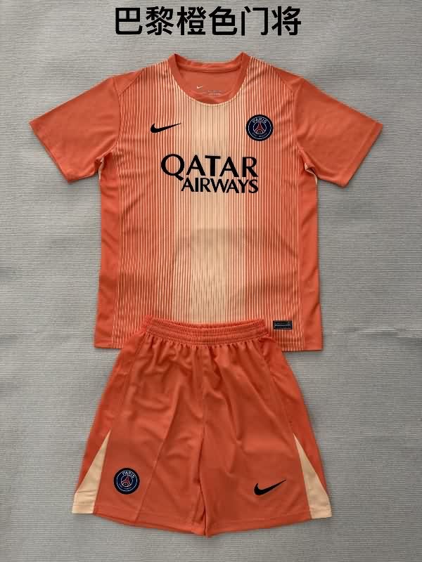 25/26 Paris St Germain Goaleeper Orange Kids Soccer Jersey And Shorts