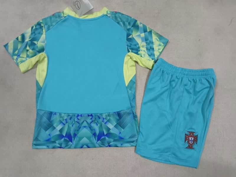 2026 Portugal Goalkeeper Green Kids Soccer Jersey And Shorts