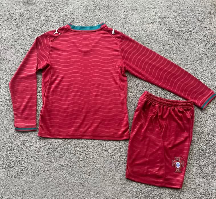 2026 Portugal World Cup Home Long Sleeve Kids Soccer Jersey And Shorts