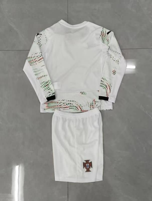 2025 Portugal Away Long Sleeve Kids Soccer Jersey And Shorts
