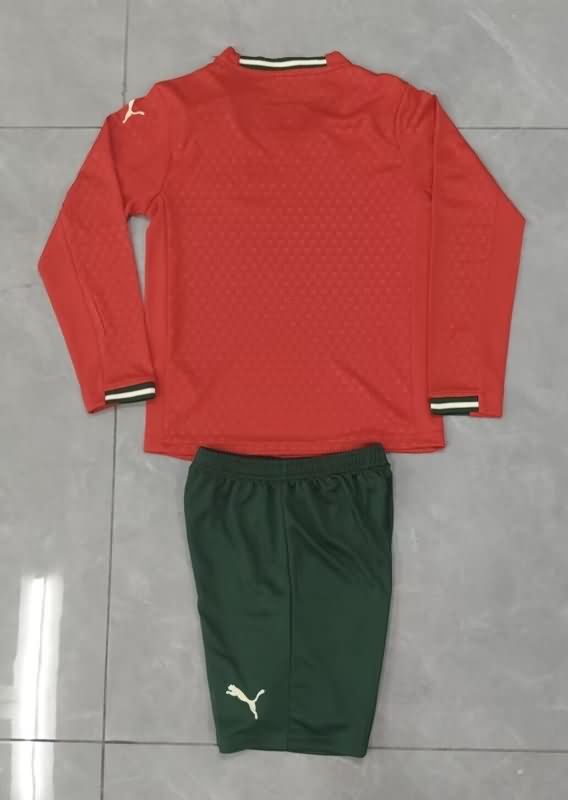 2025 Portugal Home Long Sleeve Kids Soccer Jersey And Shorts