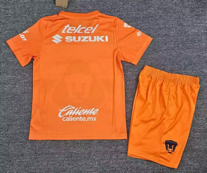 25/26 Pumas UNAM Goalkeeper Orange Kids Soccer Jersey And Shorts