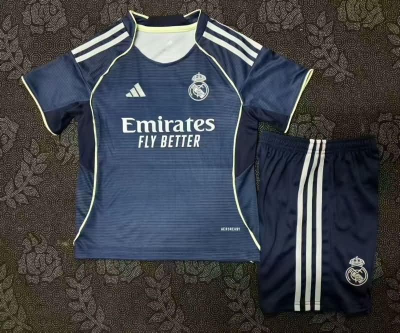 25/26 Real Madrid Away Kids Soccer Jersey And Shorts Leaked