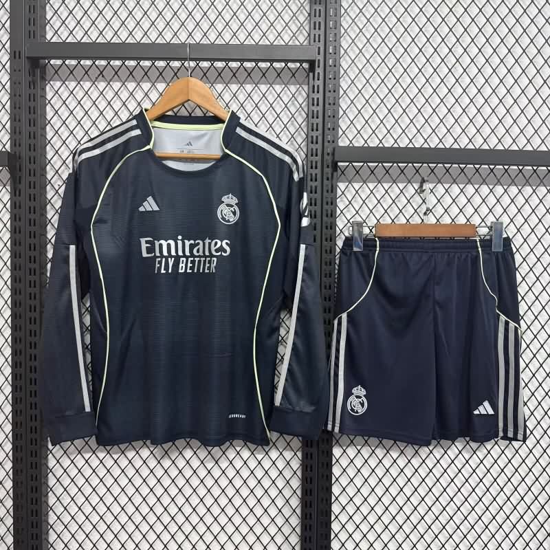 25/26 Real Madrid Away Long Sleeve Kids Soccer Jersey And Shorts