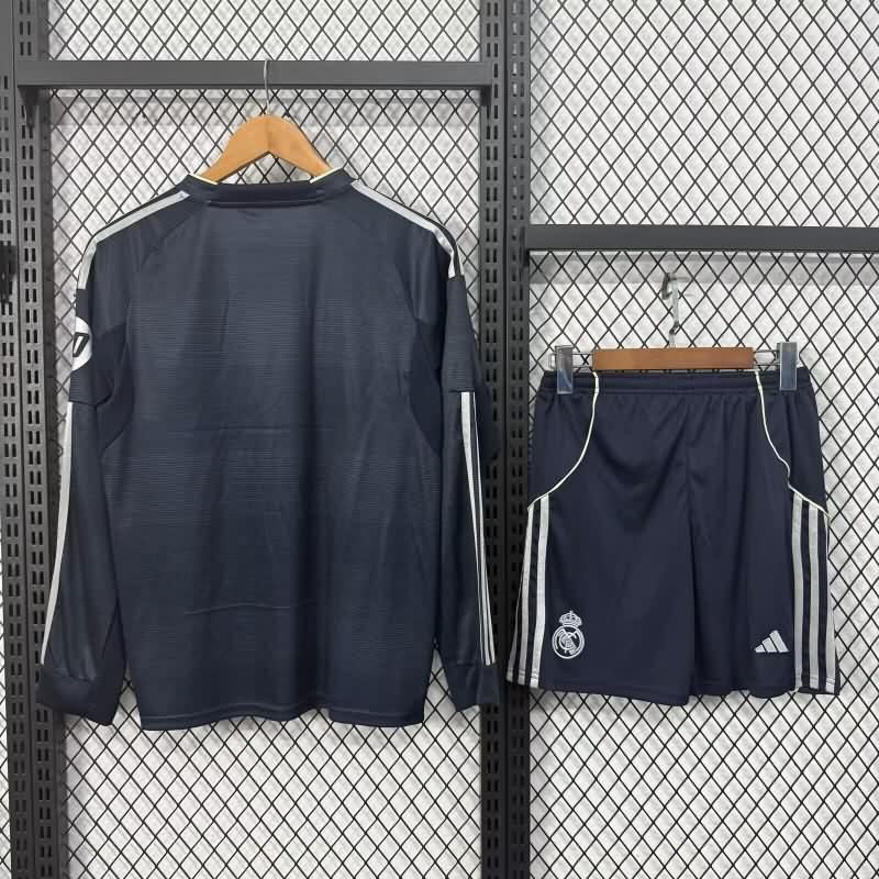 25/26 Real Madrid Away Long Sleeve Kids Soccer Jersey And Shorts