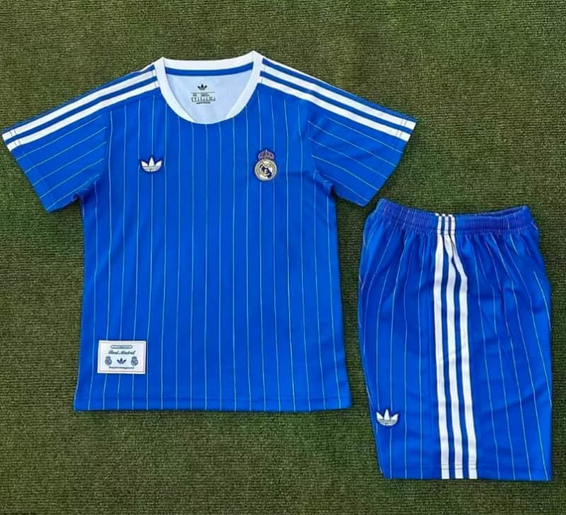 25/26 Real Madrid Blue Kids Soccer Jersey And Shorts