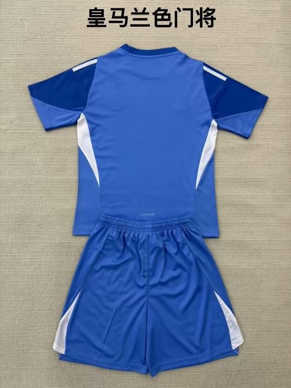 25/26 Real Madrid Goalkeeper Blue Kids Soccer Jersey And Shorts Leaked