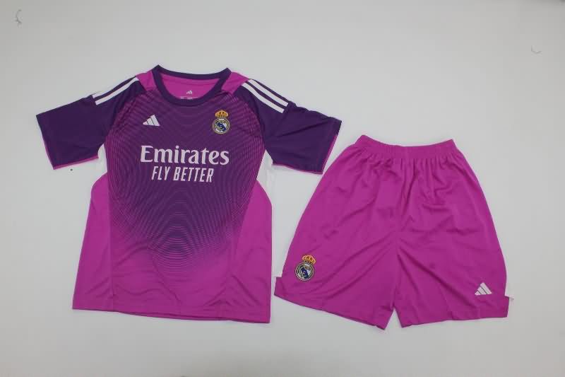 25/26 Real Madrid Goalkeeper Purple Kids Soccer Jersey And Shorts Leaked