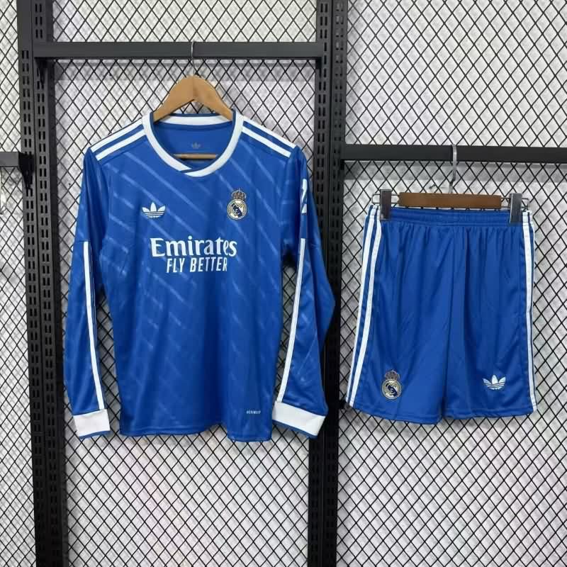 25/26 Real Madrid Third Long Sleeve Kids Soccer Jersey And Shorts