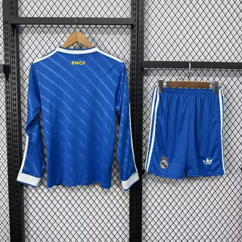 25/26 Real Madrid Third Long Sleeve Kids Soccer Jersey And Shorts