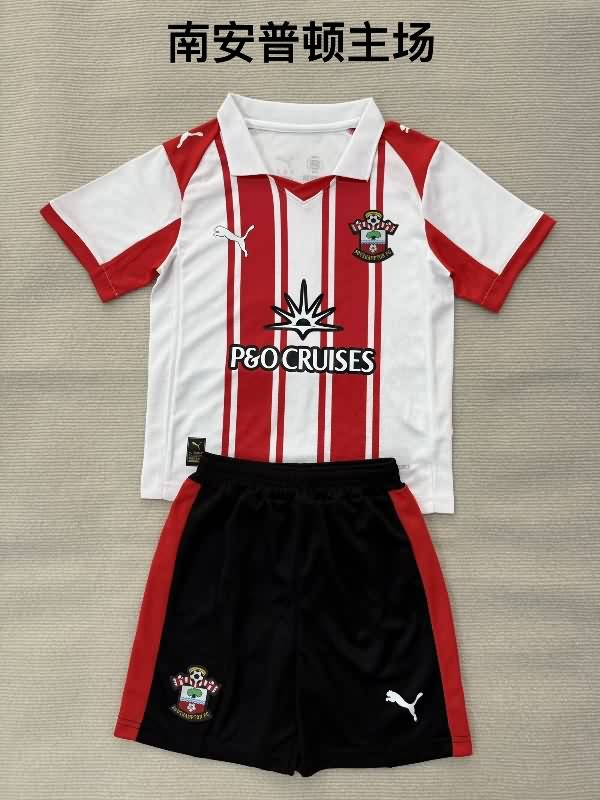 25/26 Southampton Home Kids Soccer Jersey And Shorts