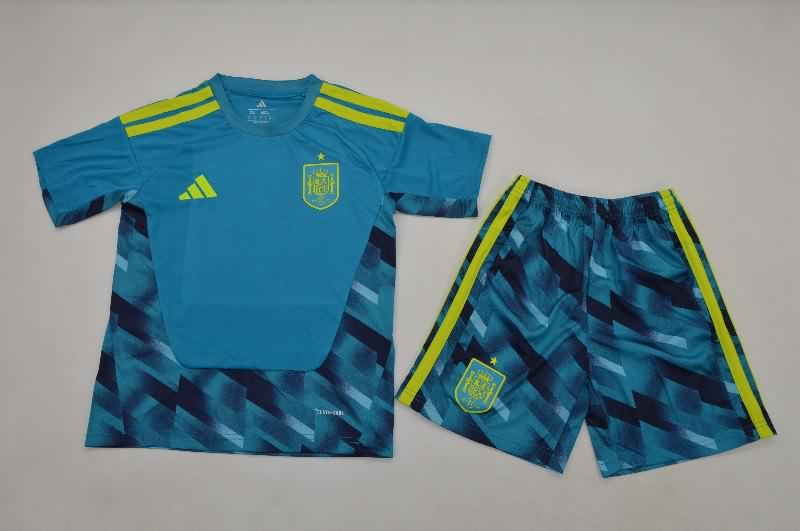 2026 Spain Goalkeeper Blue Kids Soccer Jersey And Shorts 2026 Spain Goalkeeper Blue Kids Soccer Jersey And Shorts