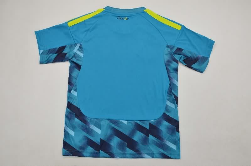 2026 Spain Goalkeeper Blue Kids Soccer Jersey And Shorts