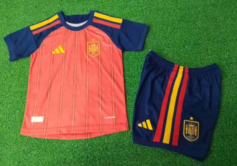 2026 Spain World Cup Home Kids Soccer Jersey And Shorts (Player)