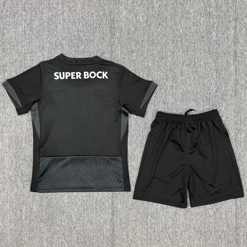 25/26 Sporting Lisbon Goalkeeper Black Kids Soccer Jersey And Shorts 02