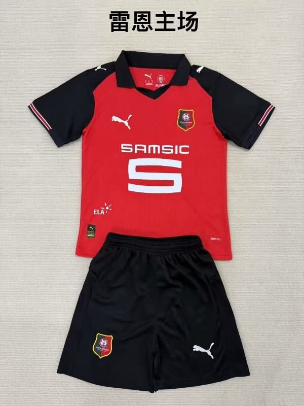 25/26 Stade Rennais Home Kids Soccer Jersey And Shorts