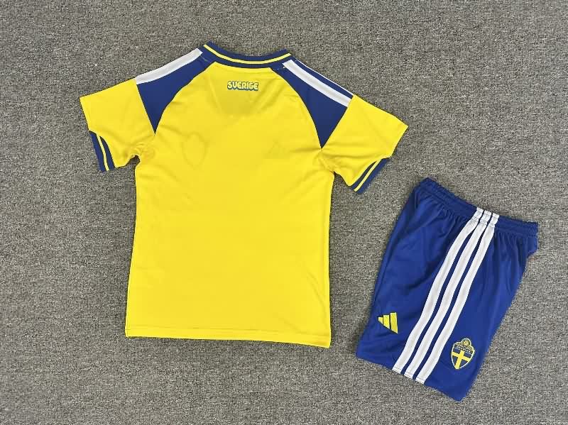 2026 Sweden Home Kids Soccer Jersey And Shorts