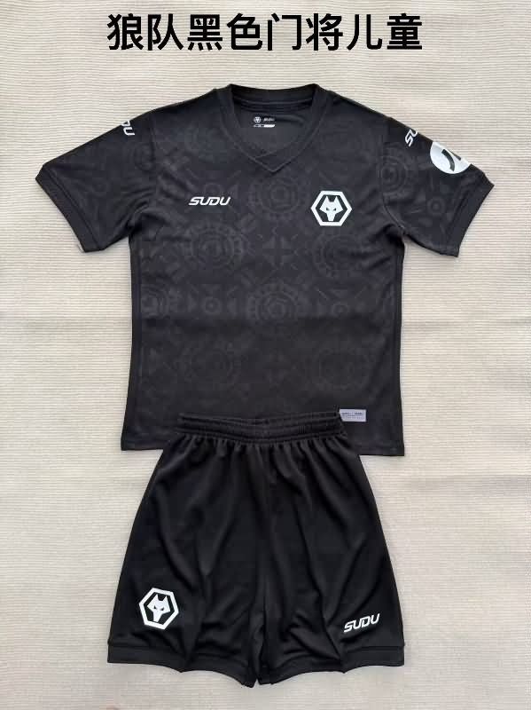 25/26 Wolves Goalkeeper Black Kids Soccer Jersey And Shorts