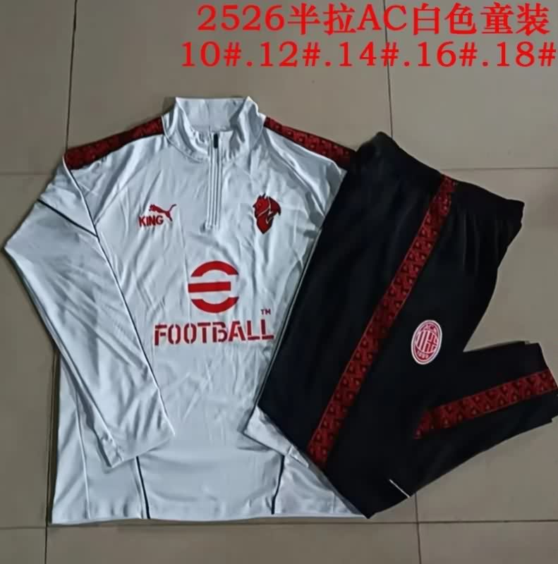 Kids - Thailand Quality(AAA) 25/26 AC Milan White Soccer Tracksuit