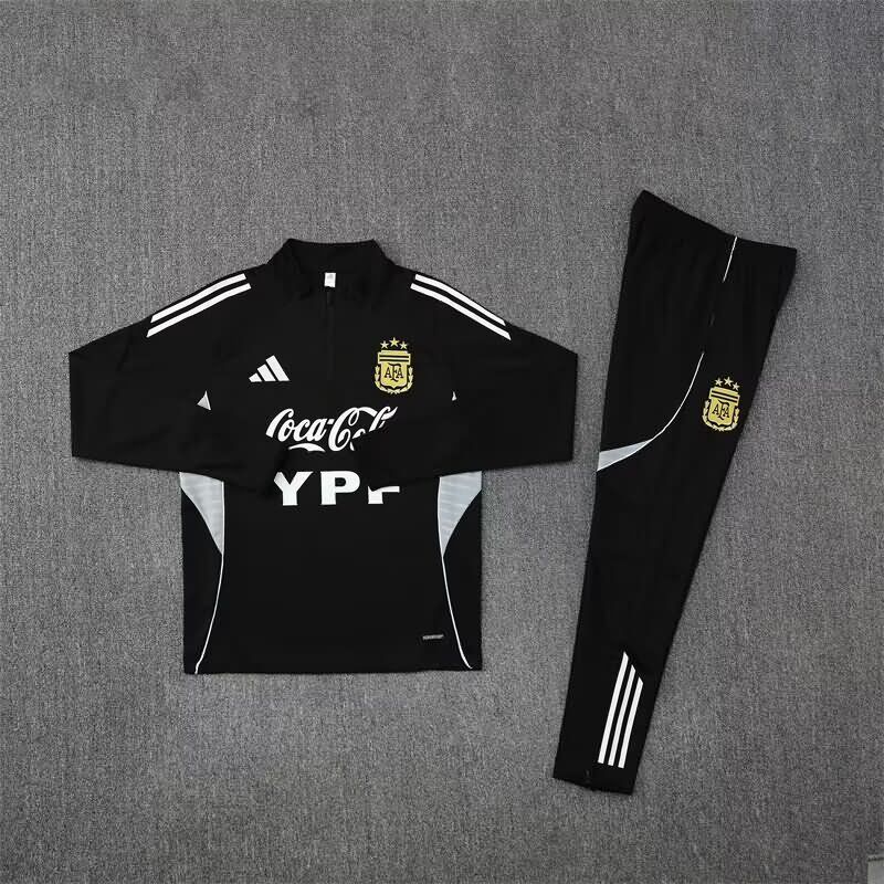 Thailand Quality(AAA) 2025 Argentina Black Soccer Tracksuit