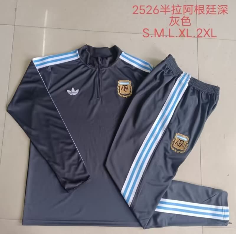 Thailand Quality(AAA) 2025 Argentina Dark Grey Soccer Tracksuit
