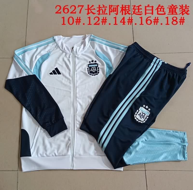 Kids - Thailand Quality(AAA) 2026 Argentina White Soccer Tracksuit 02