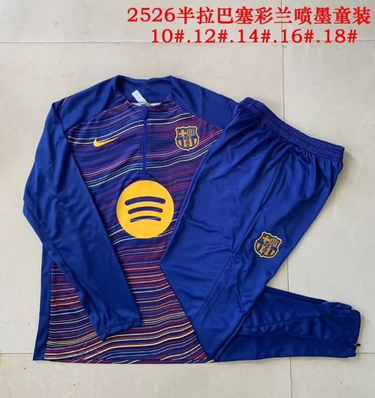 Kids - Thailand Quality(AAA) 25/26 Barcelona Dark Blue Soccer Tracksuit 03