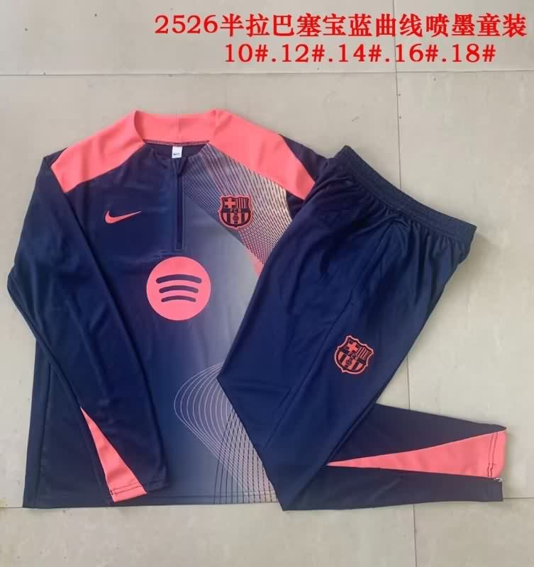 Kids - Thailand Quality(AAA) 25/26 Barcelona Dark Blue Soccer Tracksuit 04