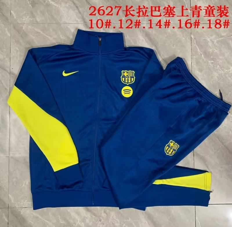 Kids - Thailand Quality(AAA) 25/26 Barcelona Dark Blue Soccer Tracksuit 07