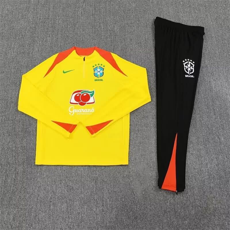 Thailand Quality(AAA) 2025 Brazil Yellow Soccer Tracksuit