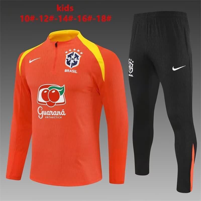 Kids - Thailand Quality(AAA) 2025 Brazil Orange Soccer Tracksuit