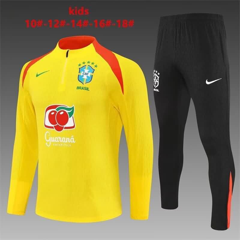 Kids - Thailand Quality(AAA) 2025 Brazil Yellow Soccer Tracksuit