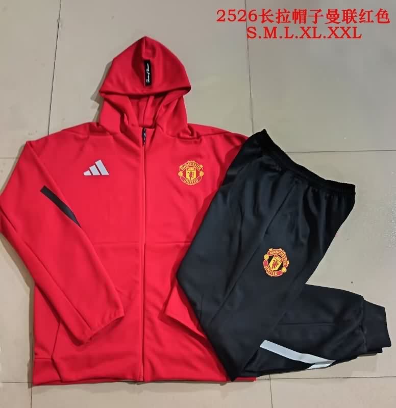 Thailand Quality(AAA) 25/26 Manchester United Red Soccer Tracksuit 03
