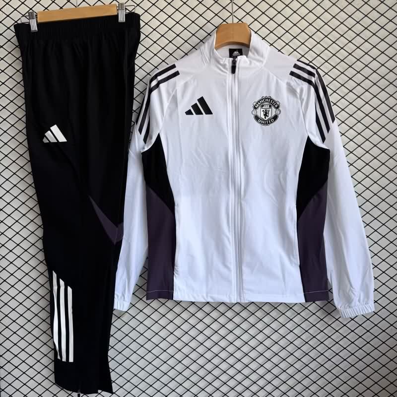Thailand Quality(AAA) 25/26 Manchester United White Soccer Tracksuit 04
