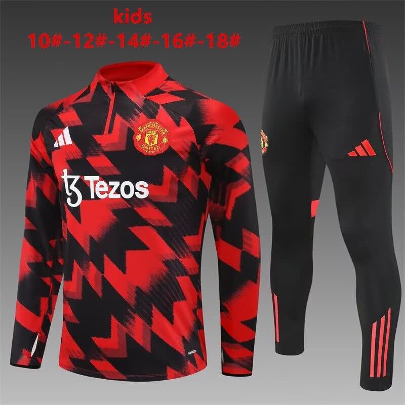 Kids - Thailand Quality(AAA) 25/26 Manchester United Red Black Soccer Tracksuit