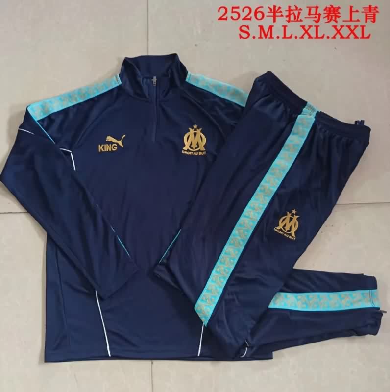 Thailand Quality(AAA) 25/26 Marseilles Dark Blue Soccer Tracksuit 03