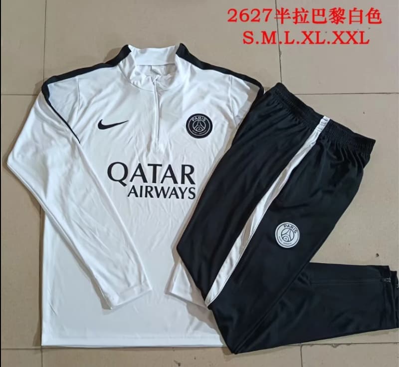 Thailand Quality(AAA) 25/26 Paris St Germain White Soccer Tracksuit 05