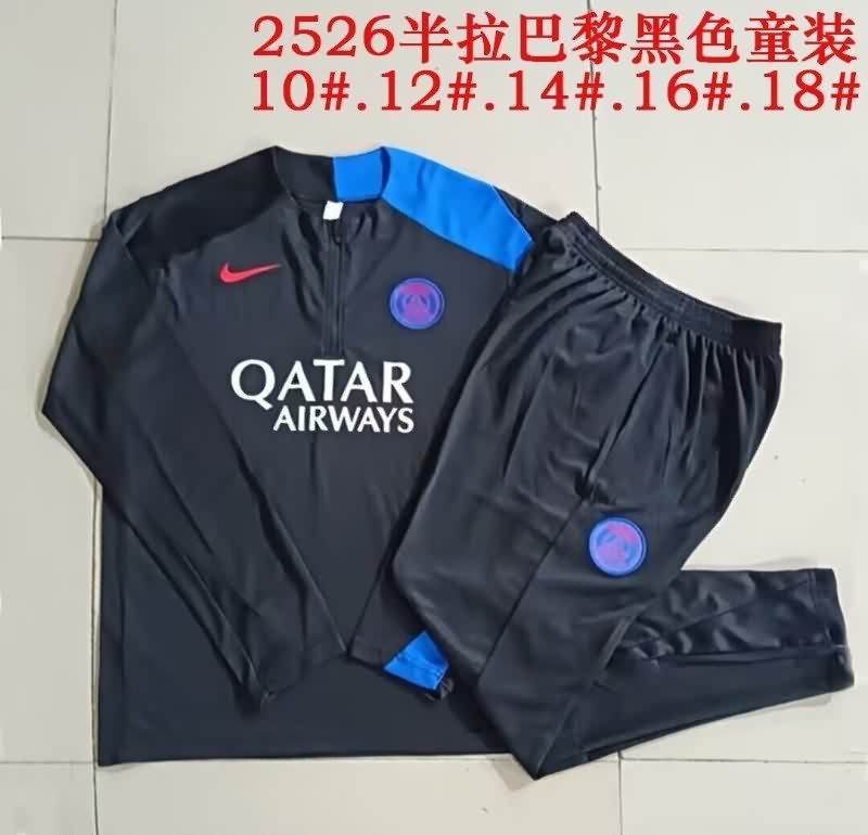 Kids - Thailand Quality(AAA) 25/26 Paris St Germain Black Soccer Tracksuit 05