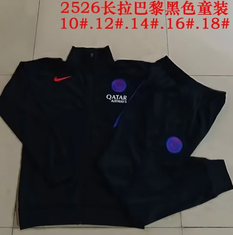 Kids - Thailand Quality(AAA) 25/26 Paris St Germain Black Soccer Tracksuit 07