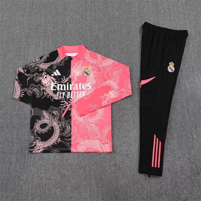 Kids - Thailand Quality(AAA) 25/26 Real Madrid Black Pink Soccer Tracksuit